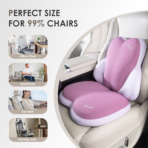 Image of FLORICH Car Seat Cushion and Back Support for Car Ultrathick Memory Foam Office Chair Cushions with Lumbar Support Pillow for Sciatica & Back & Tailbone Pain Relief (Purple)