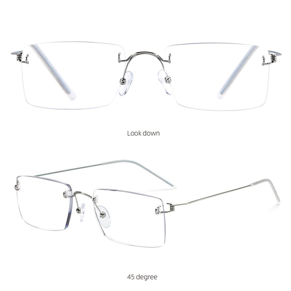 FREAZE HD Negocios Gafas Hombres Gafas De Lectura Sin Marco Anteojos De Lectura Gafas De Computadora Progresivo Multifocal Ligero Anteojos +3.0 (Color : Silver, Size : +1.5)