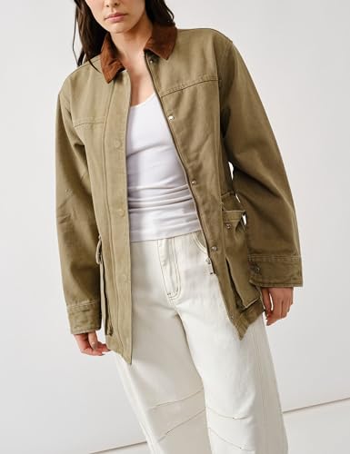 Esmeling Women Front Button Jacket Long Sleeve Contrast Collar Outwear Full Zipper Jacket with Pockets4