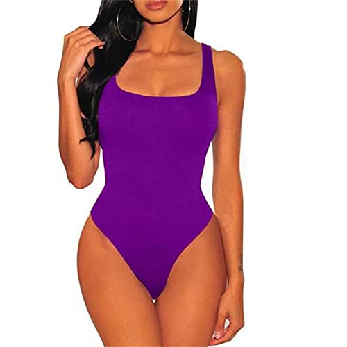 Womens Jumpsuits Casual Women's Sexy Polyester Underwear Crew Neck Long Sleeve Leggings Slim Jumpsuit Bodysuit Top Purple #TOP3