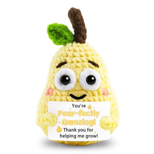 hixkvpen Positive Crochet Pear Gifts for Women Men Encouragement Inspirational Cheer Up Gifts for Women Yellow Themed Emotional Crochet Pear Doll Birthday Self Care Gift Easter Baske Decor