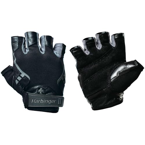 Harbinger Pro Non-Wristwrap Workout Weightlifting Gloves with Vented Cushioned Leather Palm (Pair) Black Medium