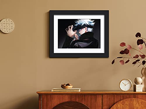 Image of TenorArts Satoru Gojo Poster Jujutsu Kaisen Anime Laminated Posters Photo Frame Painting with Matt Finish Black Textures (12inches x 9inches)