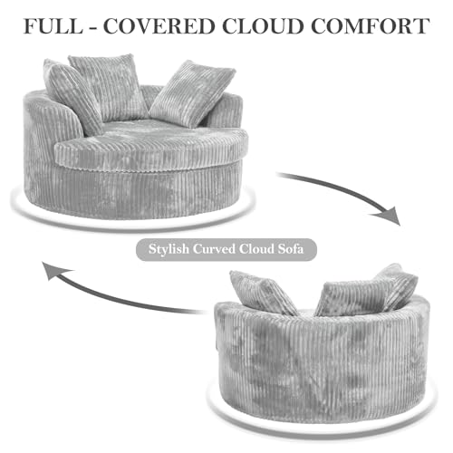 Image of 59 inch Oversized Chaise Lounge Chair Indoor, Round Corduroy Chaise Lounge Sofa Bed with Throw Pillows and Backrest, Plush Sleeper Chair Bed for Living Room Bedroom,No Assembly Required