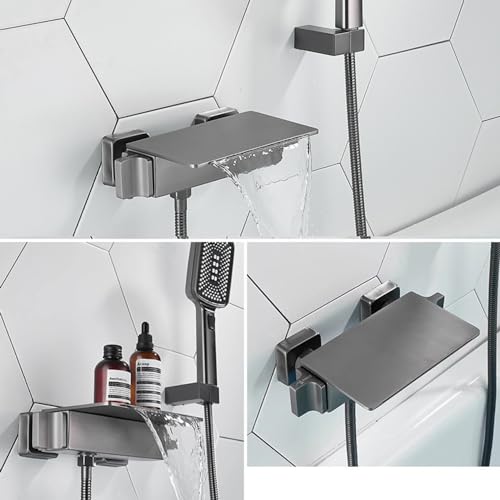 Robinet cascade de baignoire blanc double commande et douchette laiton - 2
