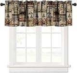 Rustic Bear Moose Deer Window Valance Curtain, Retro Pine Tree Cabin Country Lodge Camping Vintage Abstract Geometric Window Treatment Valances for Home Kitchen Cafe 1 Panels W54xL18in