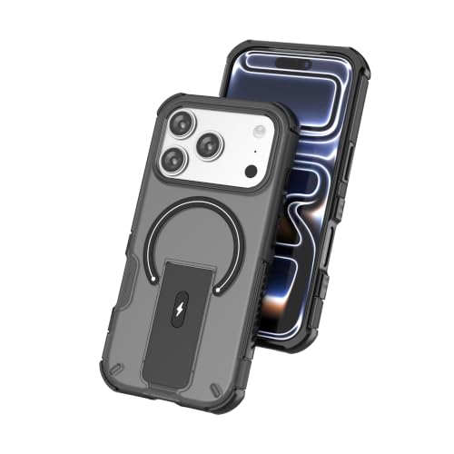 Image of MAGA Case with Stand for Apple iPhone 17 Pro | MagSafe Compatible, Rugged Hybrid Cover, Shockproof Armor, Scratch Resistant, Hard Polycarbonate Back, Soft TPU Bumper Translucent Matte Black