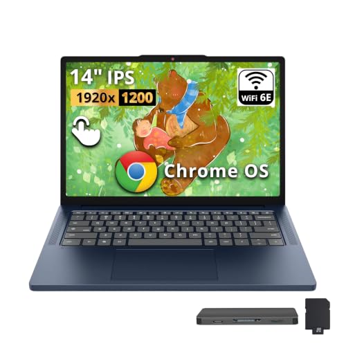 Image of Lenovo IdeaPad Slim 3 14 inch 2K Touchscreen Chromebook Laptop, MediaTek Kompanio 540, MediaTek Integrated Graphics, 8GB LPDDR5X, 288GB Storage(128GB UFS+160GB Docking Station), Wi-Fi 6E, Cosmic Blue