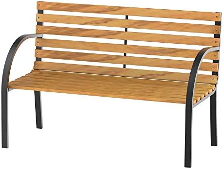 Outsunny 48" L Garden Bench Outdoor Patio 2-Person Wooden Seat Chair Park Loveseat Yard Furniture w/Steel Frame