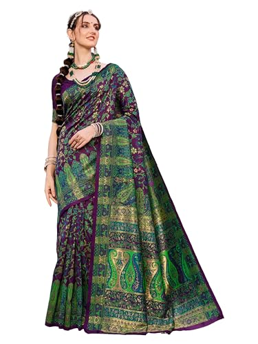 Image of EthnicJunction Women's Silk Blend Woven Saree With Blouse Piece