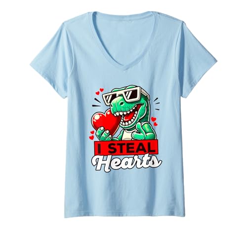 Femme I Steal Hearts Cool T-Rex, dessin animé drôle pour la Saint-Valentin T-Shirt avec Col en V