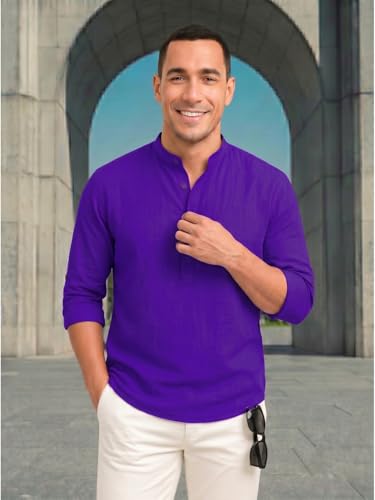 Image of DEELMO Men's Cotton Blend Solid Regular Fit Full Sleeve Short Kurta | Men's Trendy Short Kurta