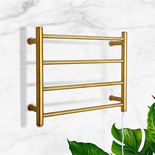 MYUYEE Toallero eléctrico calefactado de Acero Inoxidable 304 radiador de Pared con 4 Barras para baño GoldPlugin,