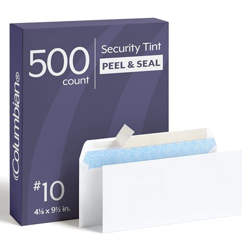 Columbian #10 Security Envelopes, 500 Pack, Self Seal Envelopes for Home, School, and Business Mailings, No Window, 4-1/8 x 9-1/2 Inches, Durable 24 lb White Paper