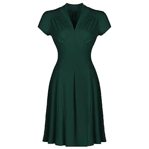 Solid Color Women Retro Vintage Party Dress EN8 Black Red V Neck Short Tunic Midi Summer Rockabilly Casual