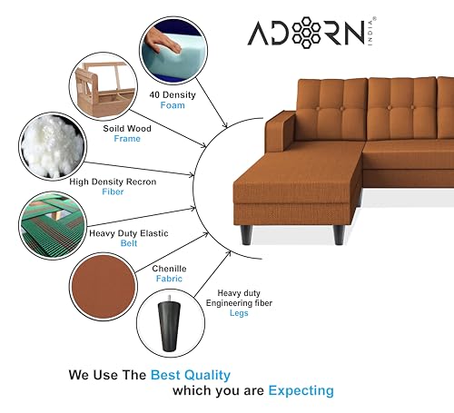 Image of Adorn India Maddox Tufted L Shape 5 Seater Sofa Set LHS (Rust) (3 Year Warranty)