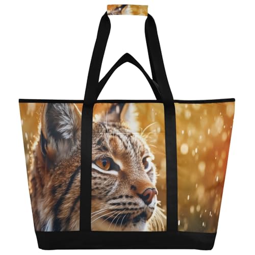 Lynx Raindrop Closeup Large Insulated Tote Bag for Grocery Shopping Reusable Tote Bags for Women Men, Cooler Bag with Zippered Top & Handles for Beach Picnic Travel
