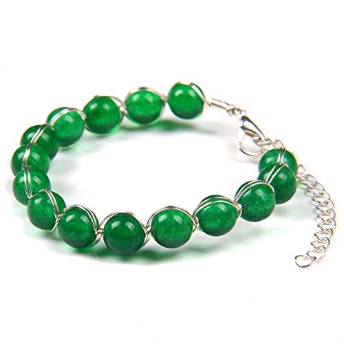 Bracelet cristal jade vert naturel perles 8 mm ajustable bijoux fête