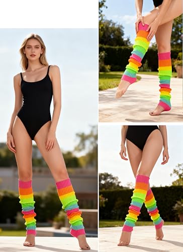 Image of v28 Women Warm Leg Warmers 80s Retro Party Costume Knit Ballet Neon Long Socks