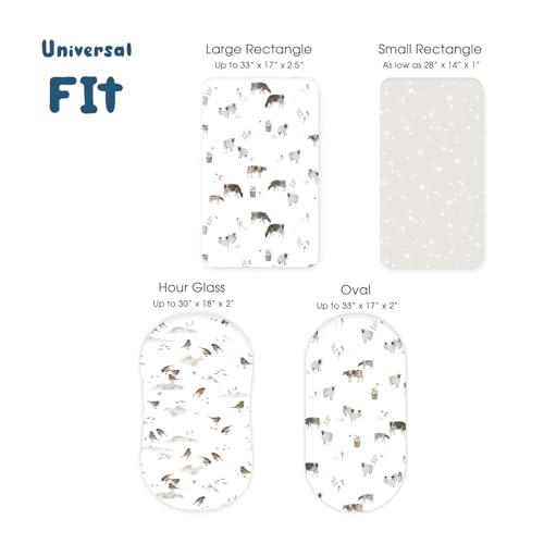 Image of GRSSDER Stretchy Ultra Soft Fitted Bassinet Sheet Set 3 Pack, Universal Fit for Bassinets Baby Cradle Moses Basket Oval Rectangle Mattress Safe and Snug, Cute Watercolor Cows and Birds Print