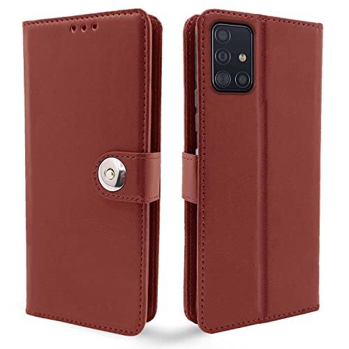 Pikkme Samsung Galaxy M51 Flip Cover| PU Leather Finish | 360 Protection | Wallet & Stand | Strong Magnetic Flip Case for Samsung Galaxy M51 (Brown Button)