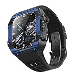 OFWAX Fluororubber Watch Band Carbon Fiber Case Mod Kit，For Apple Watch 45/44mm 9/8/7/6/5/4 Series Watch upgrade Replacement Luxury Strap(05,44mm)