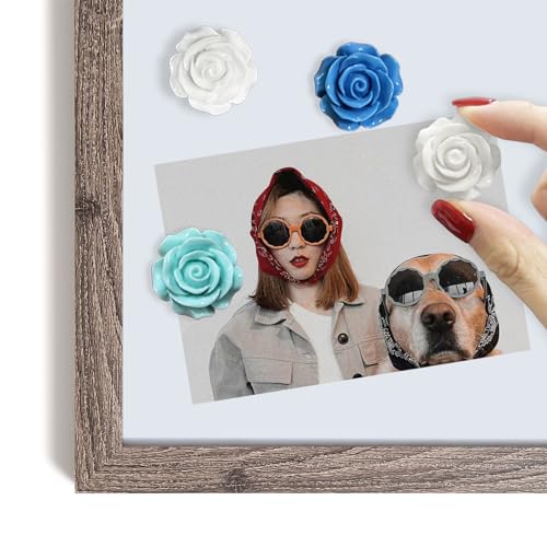 15 pcs - Cute Flower Magnet, Blue Rose Magnet for Fridge and Locker, Whiteboard, and Decoration(15 pcs - Rose - Blue)