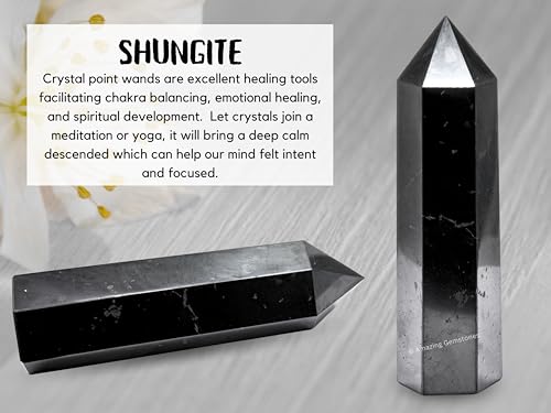 Image of Amazing Gemstone Large Shungite Crystal Towers ~ Natural Healing Crystal Point Obelisk for Reiki Healing and Crystal Grid (5.5 inch to 6 inch INCH)
