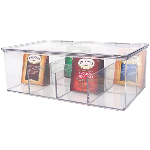 منظم أكياس الشاي من امبيريلكس – عبوة واحدة | صندوق تخزين قابل للتكديس بغطاء مفصلي لأسطح المطابخ، المخازن، والخزائن | مصنوع من بلاستيك شفاف لتنظيم أكياس الشاي