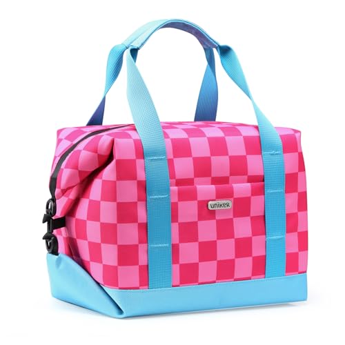 UNIKER Insulated Lunch Bag,Leakproof Lunch Box for Travel,Lunch Tote Reusable Meal Prep Container Bag,Bento Box Cooler Bag for Work Picnic Box,Pink Checkerboard