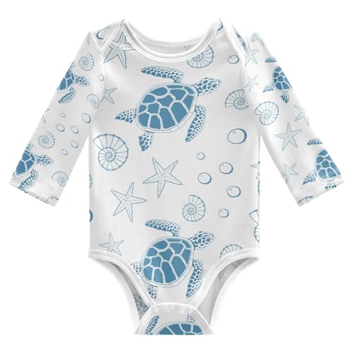 Aflyko Gender Neutral Baby Clothes Turtle Sea Stars Shells Cotton Soft Jumpsuit for Cute Baby Boys Girls Long Sleeve Fall Cute Baby Golf Outfit, 3-6 Months