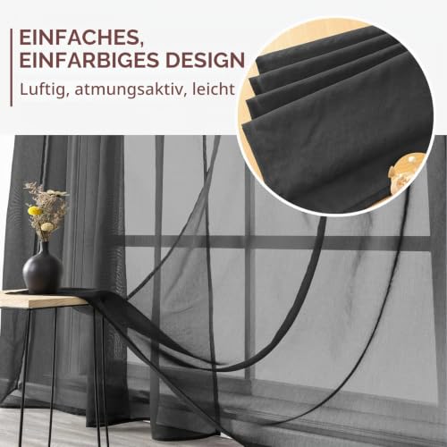 MRTREES Voile Gardinen Vorhang halbtransparent kurz mit Ösen in Leinenoptik Stores Gardinen Schals für Wohnzimmer Schlafzimmer Kinderzimmer… – Ansicht 4