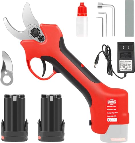 Professional Cordless Electric Pruning Shears, Backup Rechargeable 2.5Ah Lithium Battery×2 Powered Tree Branch Pruner, 30MM (1.2 Inch) Cutting Diameter(2 BATTERY INCLUD)