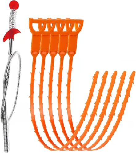 liboyixi Drain Clog Remover Tool, 5 Pack 25inch with 5 Plastic and 1 Stainless Steel Drain Snakes, Hair Unclogger for Toilet, Kitchen Sink, Bathroom Tub, Shower, Sewer - image 1