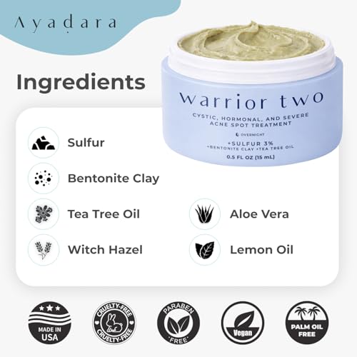 Cystic Acne Spot Cream Overnight Hormonal Acne-Prone Skin for Face & Body Sulfur Cream for Women Men & Teens Effective for Stubborn Breakouts 120 Uses