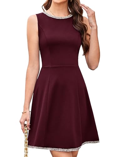 Festliche Kleider Für Damen Schwarzes Kleid für Frauen Kurzarm A-Linie Kleid Rot CL437-03/Rotwein XL