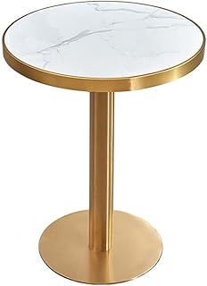 YLMF Tavolo da Cocktail Bar Rotondo con Gambe e Base in Metallo, Tavolo Alto in Marmo per Bar per ricevimenti familiari, Struttura in Ferro battuto (Bianco)