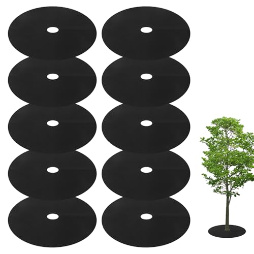 AiVeUao 39 Inch Weed Barrier Mats Non Woven Tree Mulch Ring Tree Protectors Weed Mat for Garden Used to inhibit Weed Growth and Landscape Weed Control - 10 Pack