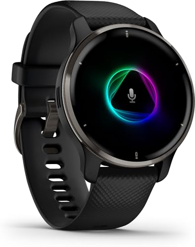 Garmin Venu 2 Plus - Montre connectée GPS Multisports avec appels Via Bluetooth et Suivi santé- Gray avec Bracelet Silicone Noir - Boîtier 43 mm