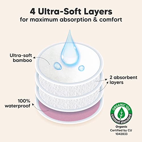 Organic Bamboo Nursing Pads - 14 Washable Breastfeeding Pads, Wash Bag, Reusable Breast Pads For Breastfeeding, Nipple Pads For Breastfeeding, Breastfeeding Essentials (Pastel Touch, Xl 5.5") #TOP1