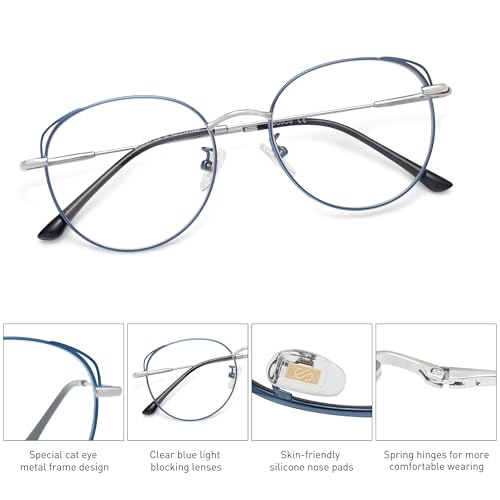 SOJOS Cat Eye Blue Light Blocking Glasses for Woman Hipster Metal Frame Womens Eyeglasses She Young SJ5027, Blue&Silver Frame/Anti-Blue Light Lens by SOJOS - Image 3