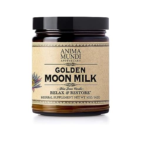 Anima Mundi Golden Moon Milk - Relaxing Plant-Based Powder with Organic Spices Turmeric, Ashwagandha, Reishi & Vanilla - Unsweetened Drink Powder for Longevity - Promote Sense of Calm (5oz / 142g) Cover
