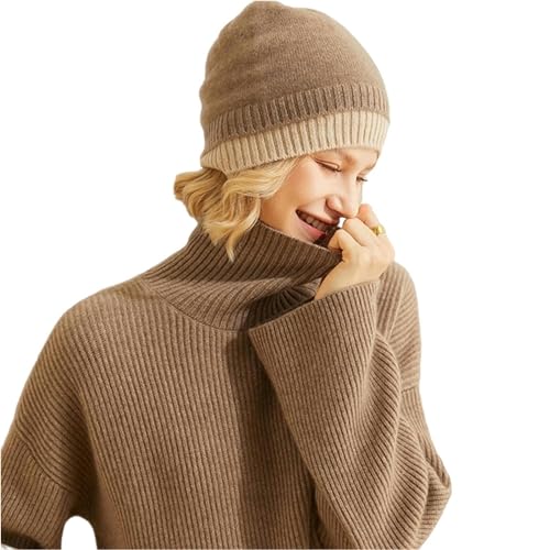 Bonnet tricoté pour femmes en laine bicolore chaude d'hiver
