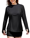 Yansylphsan Women's UPF 50+ Long Sleeve Rash Guard - Quick Dry UV Protection Swim & Hiking Shirt w/Pockets + Thumb Hole Black