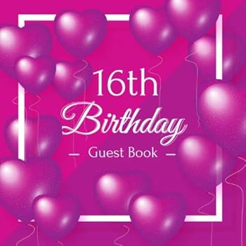 16th Birthday Guest Book : Purple Hearts Idea Celebration Bday Party Keepsake Gift Book for Best Wishes and Messages from Family and Friends to Write in 120 Pages Cream Paper Glossy Cover