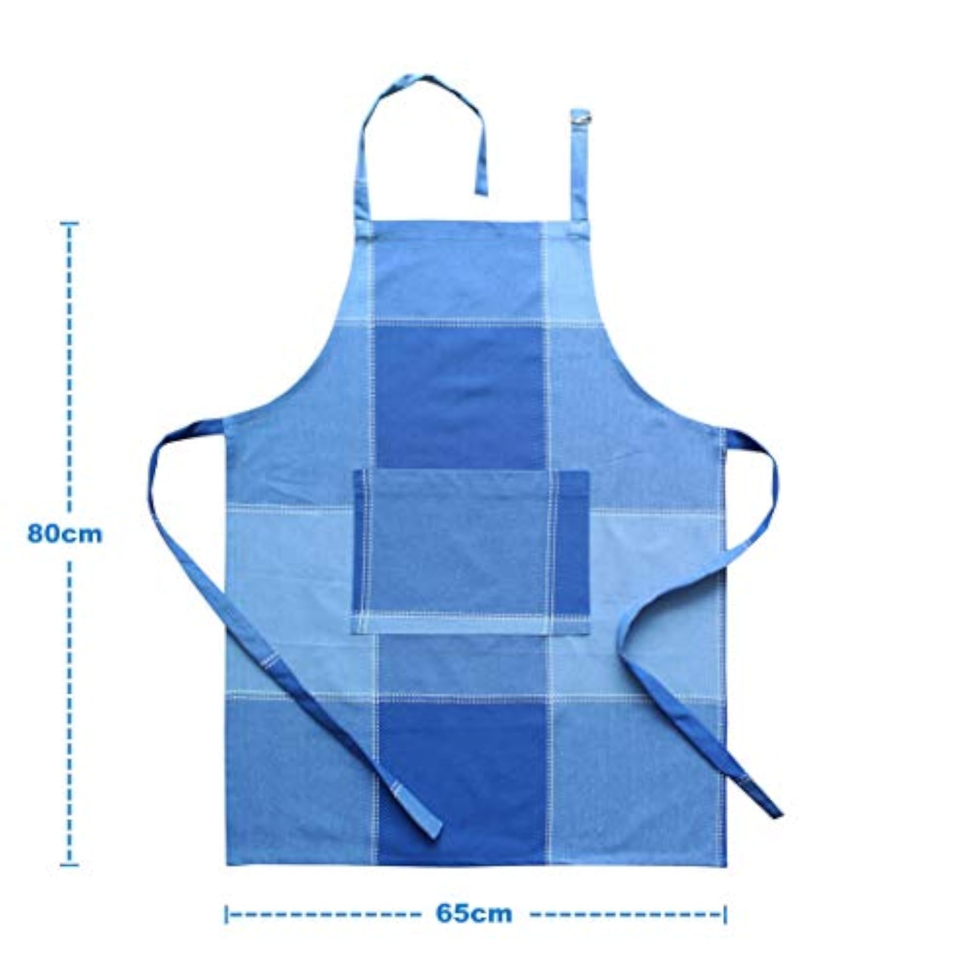 Cotton Checkered Design Apron, Blue, Pack of 1