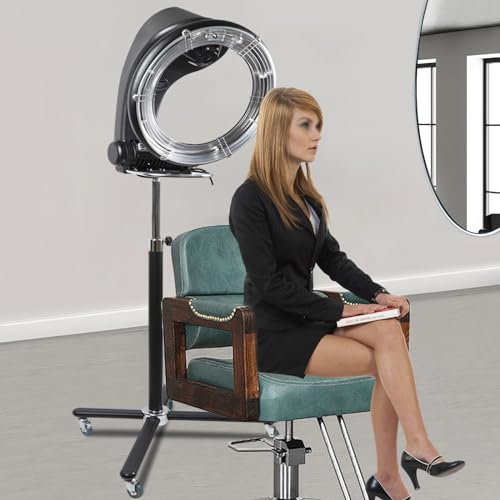 Infrared Hair Dryer Freestanding Hair Dryer 3In1 Professional Orbiting Hairdryer Color Processor Salon Dryer with 4Removable Wheels Adjustable Height/Temperature for Barbershops Beauty Salons (1000W)