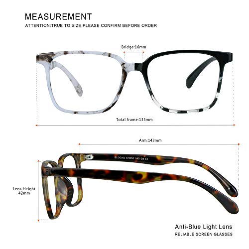Image of Blue Light Blocking Glasses 3 Pack Square Frame Computer Gaming Reading Glasses Men Women Anti Eyestrain