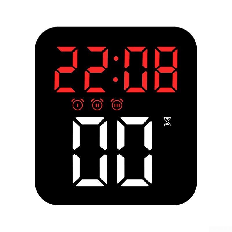Reloj despertador digital LED con gran pantalla clara, 3 niveles de brillo, lectura de hora, temperatura, fecha, montaje en pared o de pie para dormitorio, sala de estar, oficina (rojo)