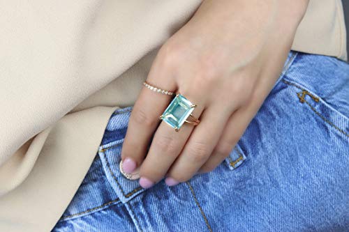 Anemone Jewelry Elegant Blue Topaz Ring In 14K Rose Gold - Radiant Handmade Gemstone Rings For Fashion Statement, Engagement, Anniversary, Birthdays Gifts - Custom-Made Natural Gem Rectangle Ring #TOP1